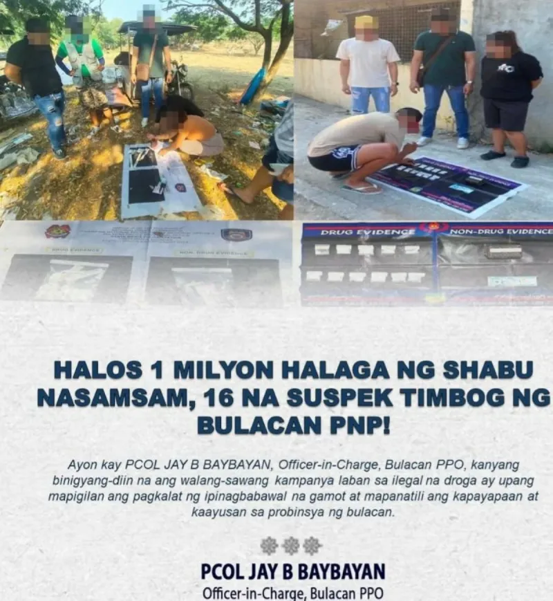 16 interpellés, 1M P de shabu saisi à Bulacan