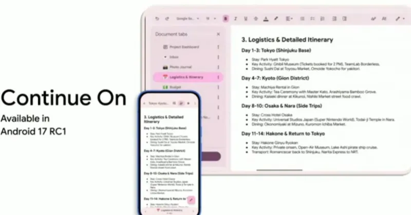 La fonction 'Continue On' d'Android 17 similaire à Handoff d'Apple