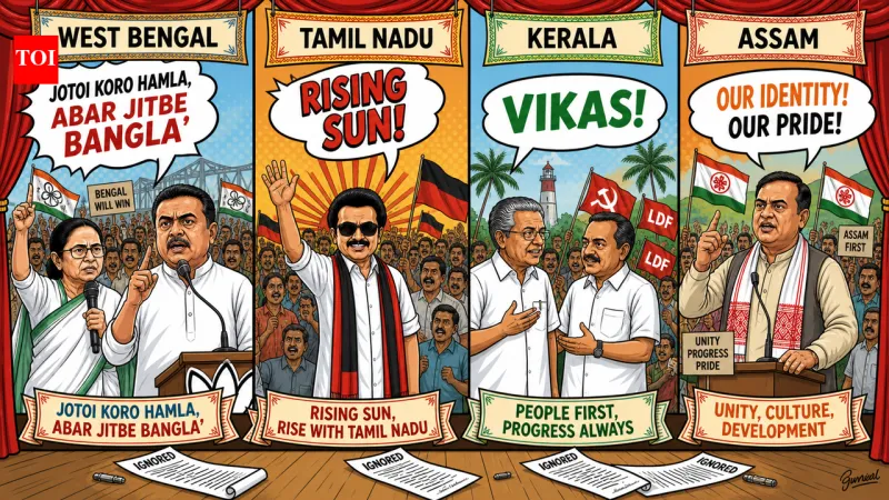 Slogans électoraux au Bengale, Tamil Nadu, Kerala, Assam