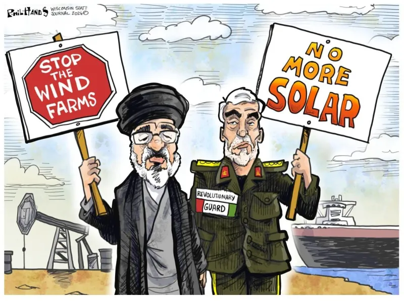 Caricature iranienne se moque des protestations contre les éoliennes